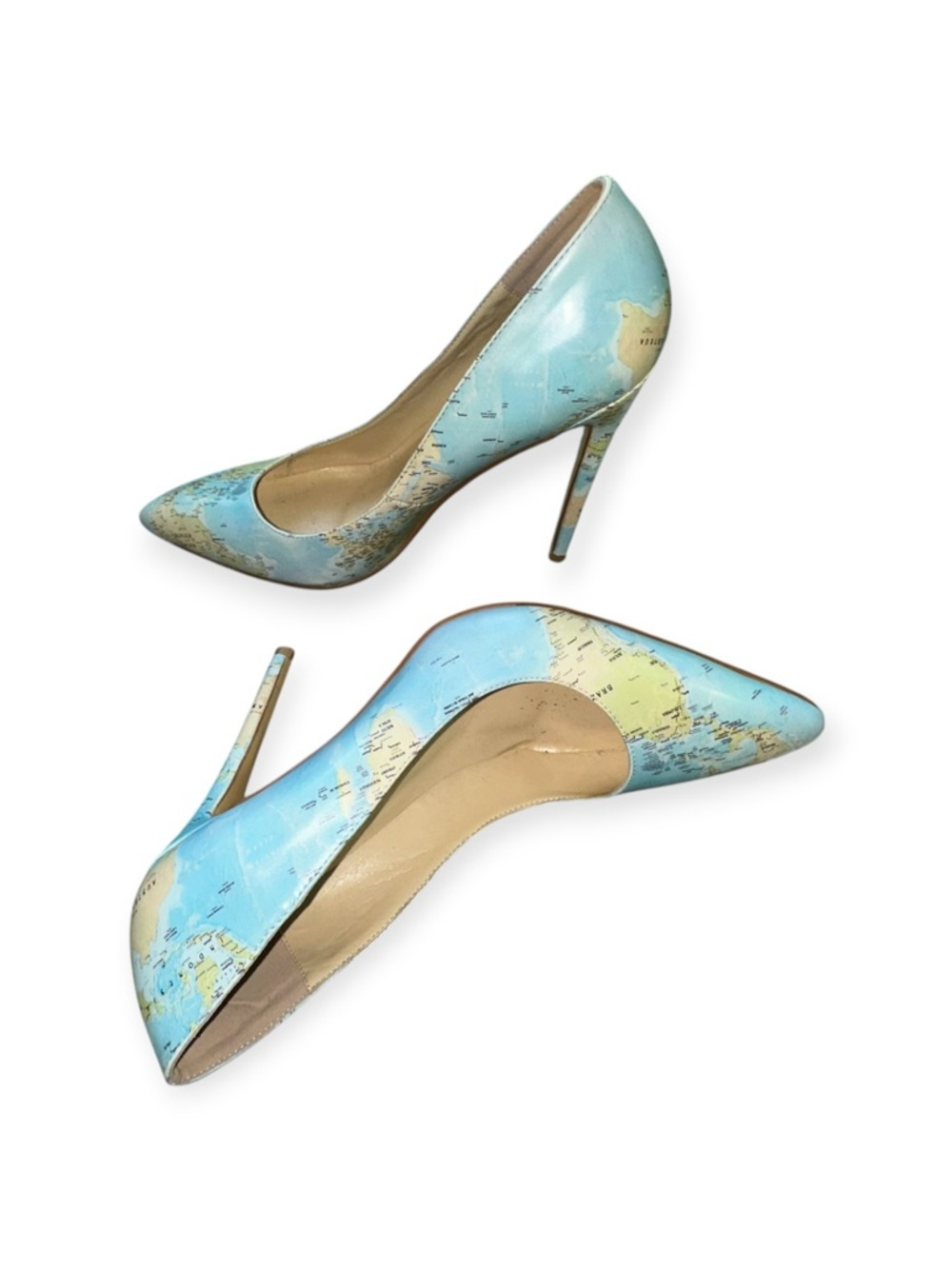 YCG Global Map Print Pointed Toe Pumps, Size 8, NWOT